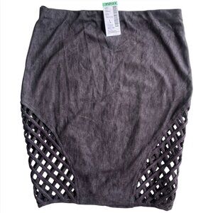NEW Papaya Women’s Faux Suede Mini Skirt with Lattice Cutouts Black Size Large